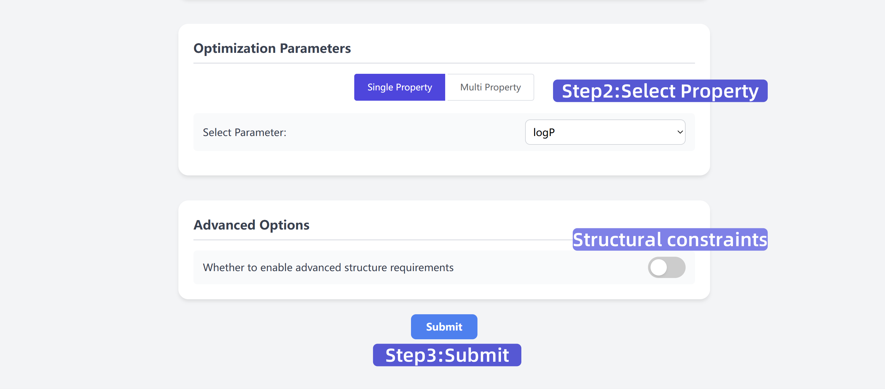 Parameter selection interface